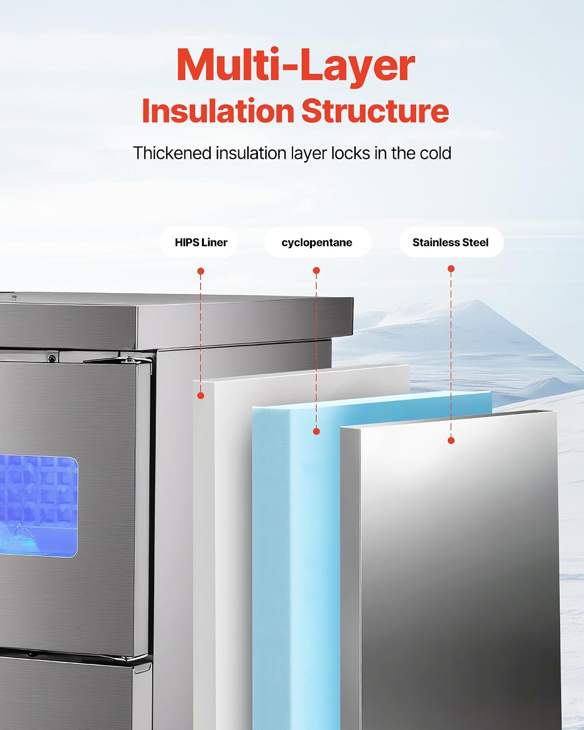 Commercial Ice Maker Machine, 132 lbs/24H Stainless Steel Worktop Ice Machine with Sink, 30 lbs Storage & 70