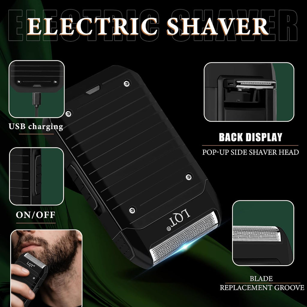 Professional Barber Kit for Men, Cordless Hair Clipper, Trimmer & Shaver Set with LED Display, USB-C Rechargeable