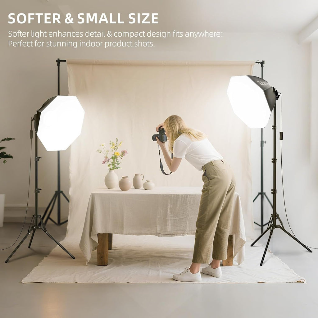 Professional Softbox Lighting Kit, 20'' x 20'' Studio Lights with 85W 2700-6500K E27 LED Bulbs, Continuous Lighting
