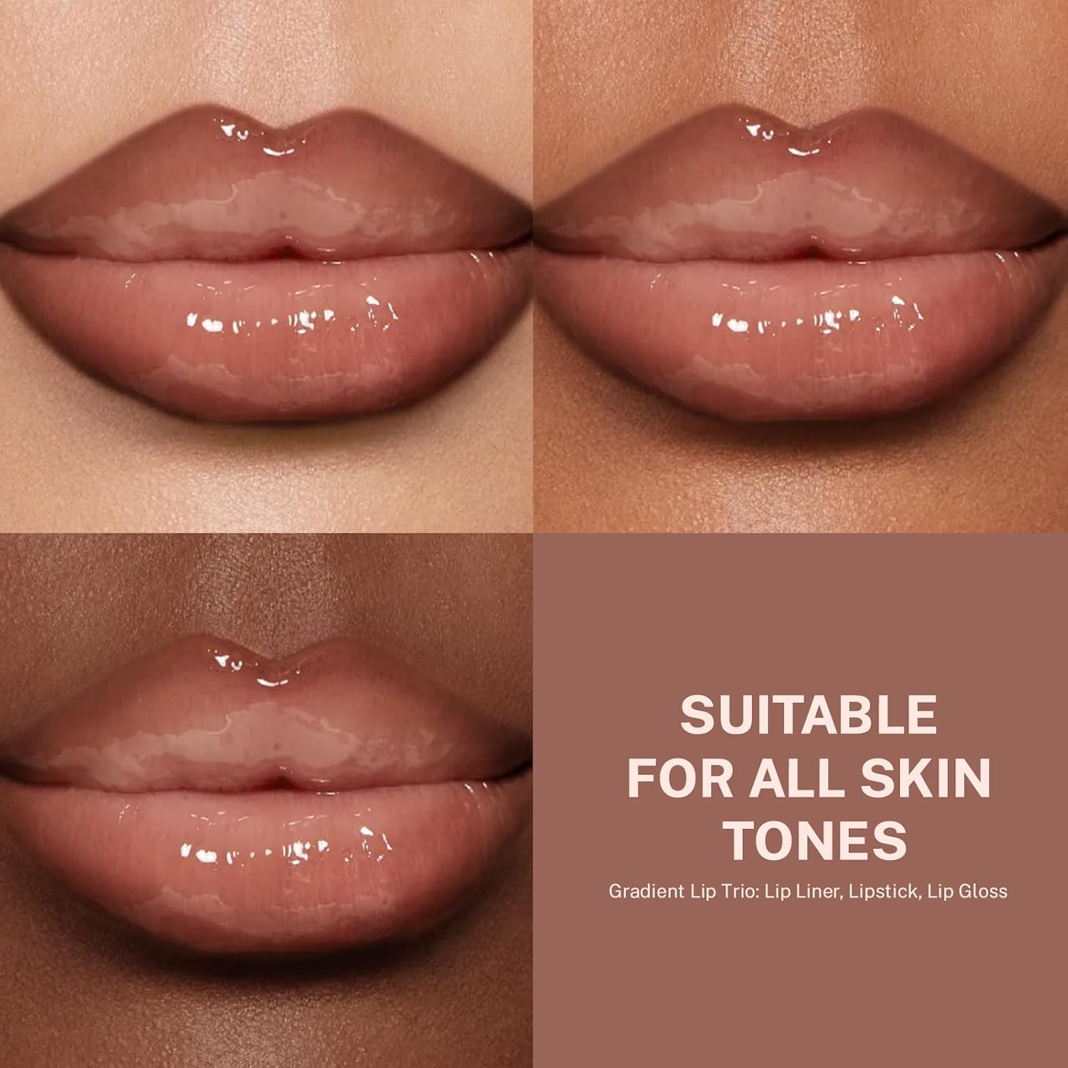 3Pcs Lip Combo Set, Lip Kit with Brown Plumping Lip Liner & Nourishing Lipstick & Nude Glossy Lip Gloss
