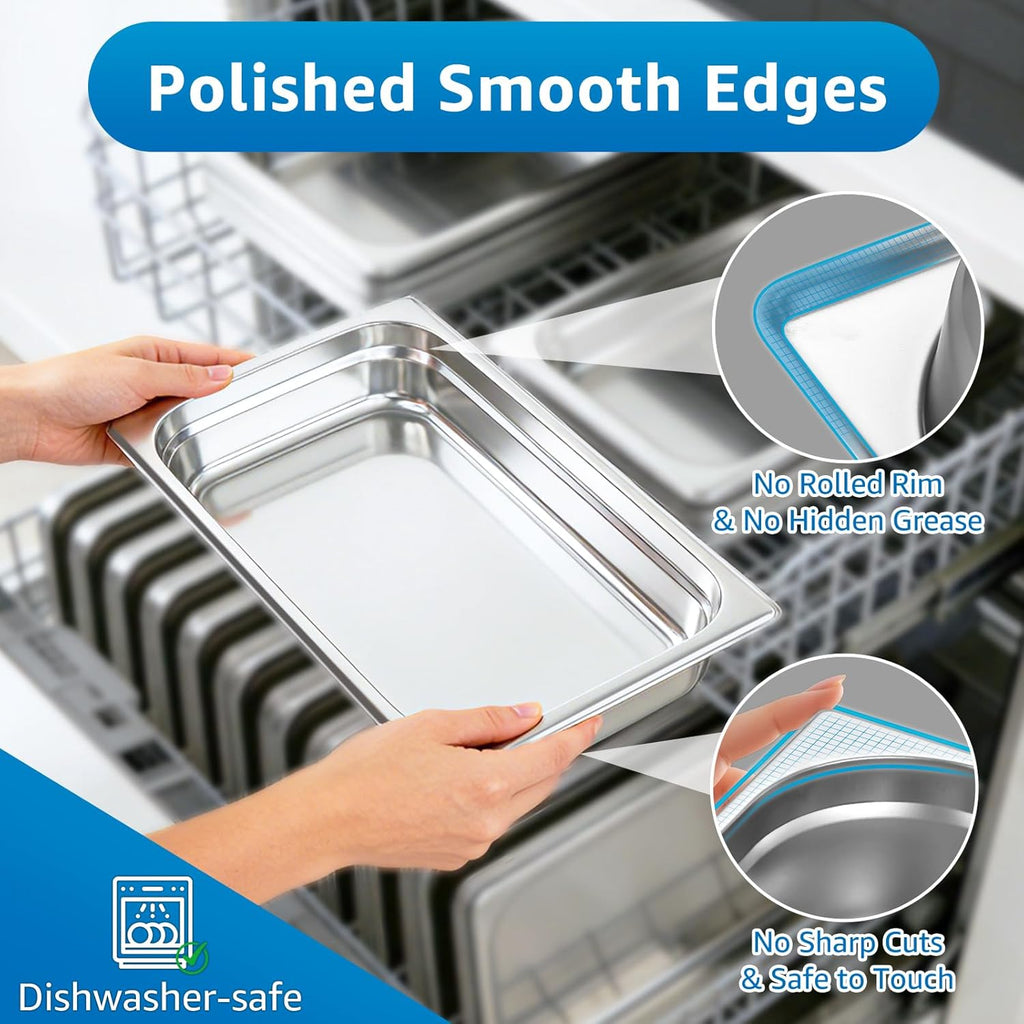 1/2 Half Size Hotel Pans with Lids | 4" Deep (4 Pack) | 4 Kitchen Tongs