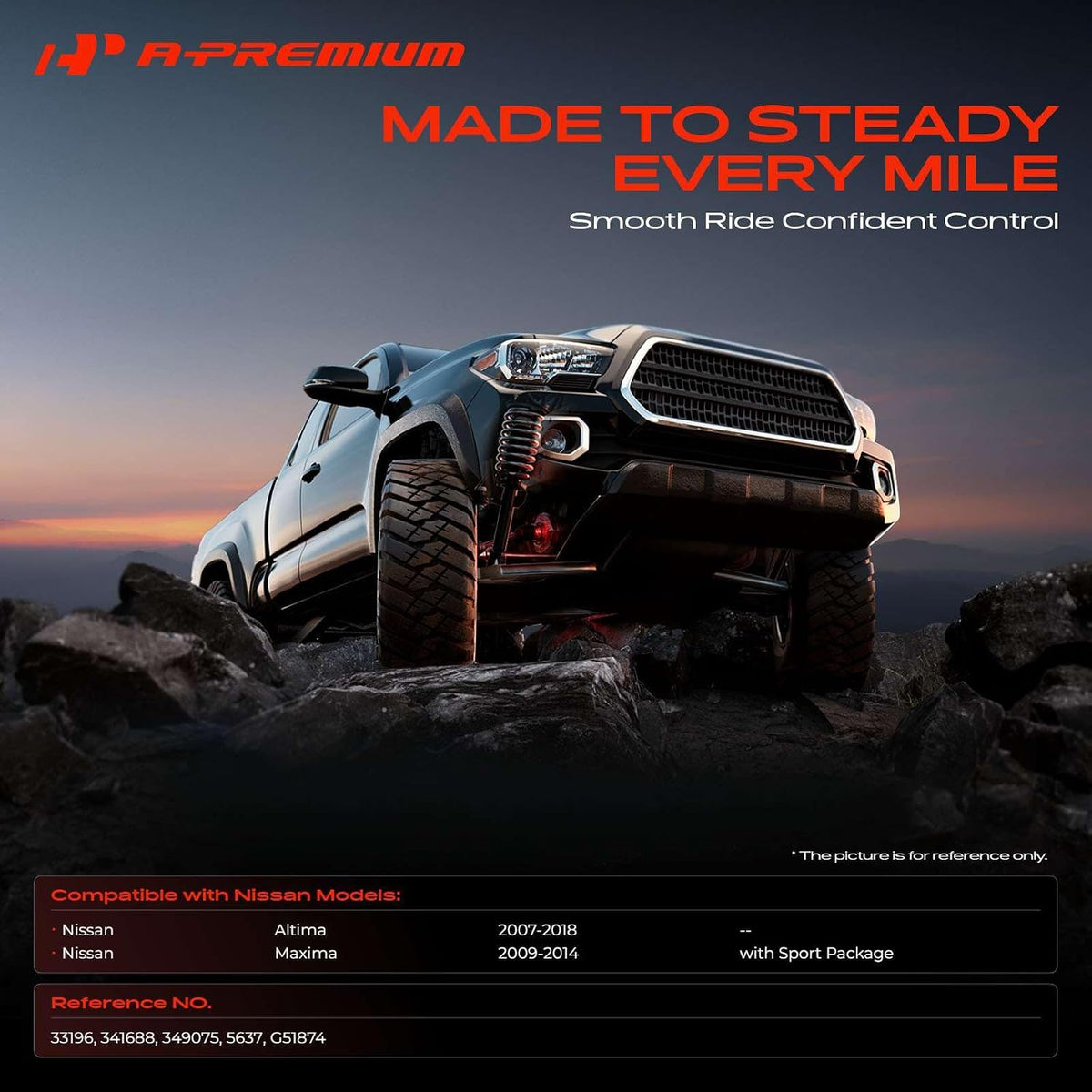 A-Premium Rear Shock Absorbers, Set of 2 - Compatible with Nissan