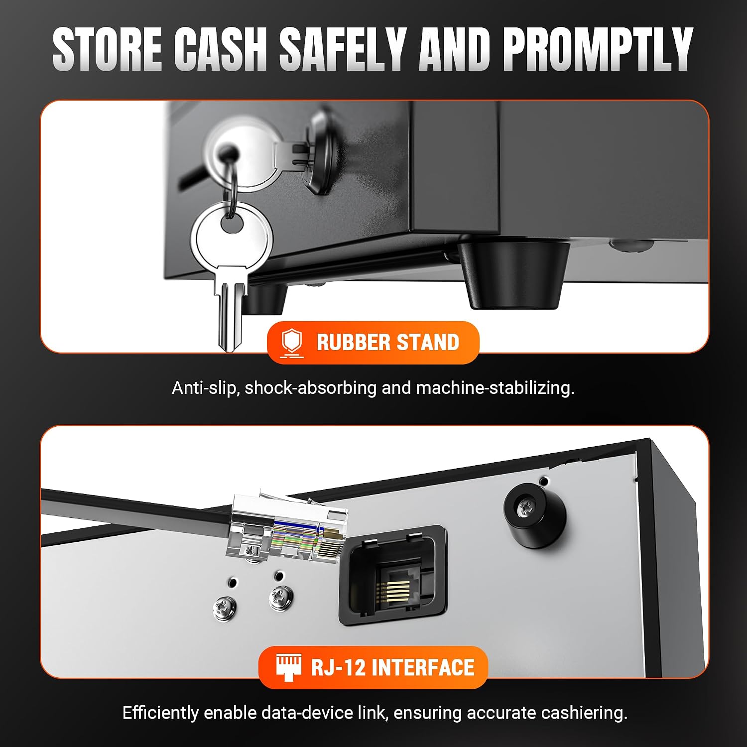 Cash Register Drawer 16 Inch: 6 Bill 4 Coin Media Slot for POS, 4042G | RJ-12, Metal Case, Auto & Manual Open