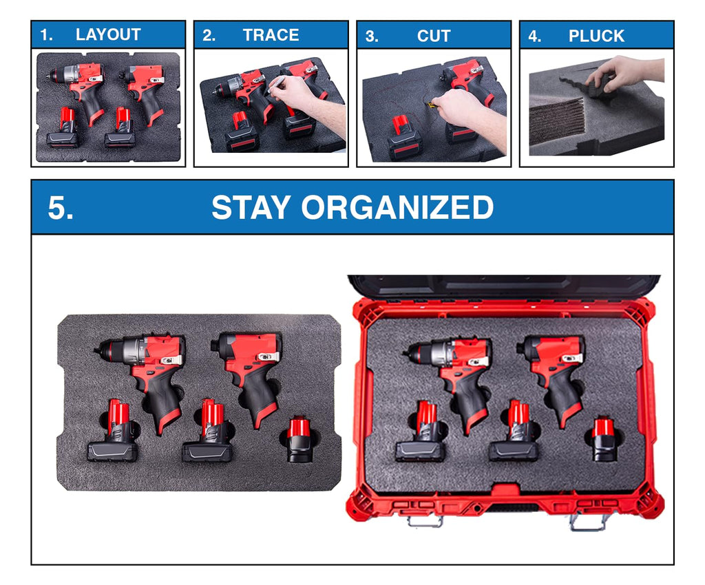 Econo Foam Inserts- Fits Milwaukee Packout 48-22-8424 (2 Piece Foam Kit) Black/Red