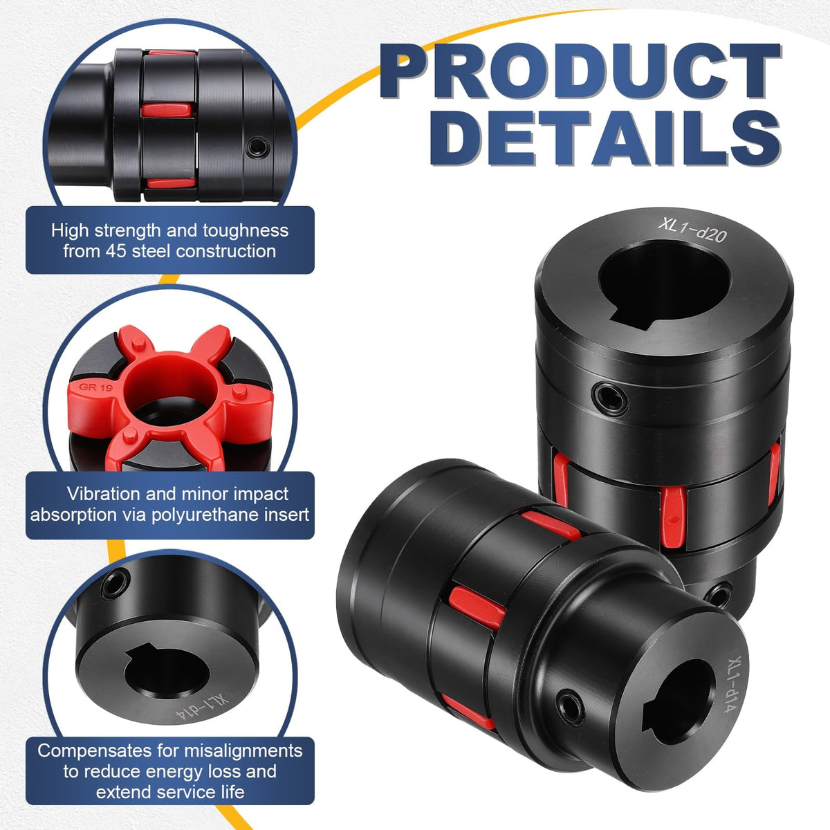 MECCANIXITY XL1 Type Flexible Elastic Shaft Coupling 14mm to 20mm Bore