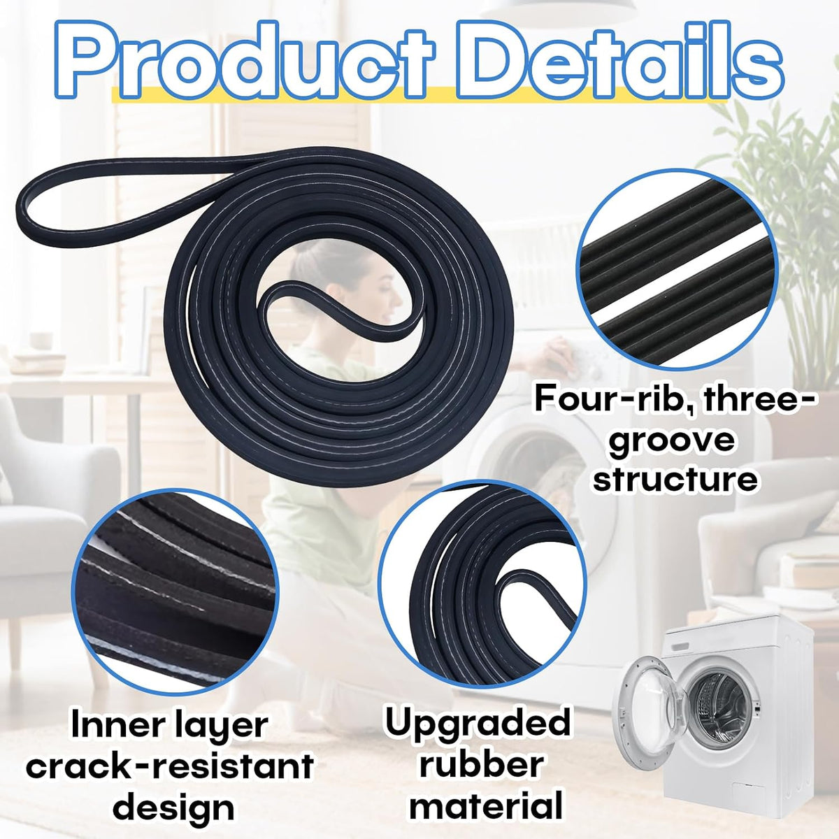 Dryer Drum Drive Belt Replacement Part Compatible with Maytag PYET344AYW
