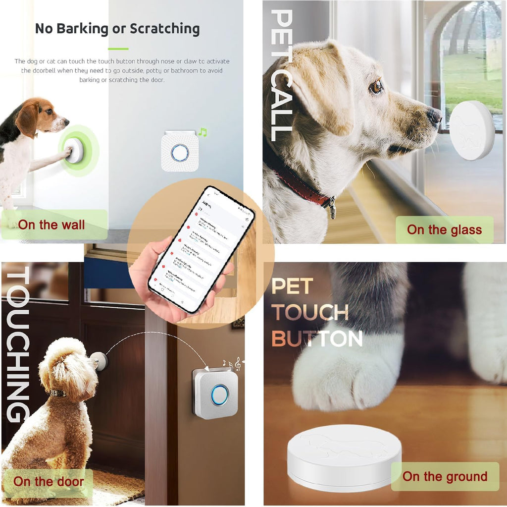 Dog Door Bell for Potty Training, WiFi Doggie Door Bell,Smart Wireless Doggy Doorbell with Phone App,Waterproof Touch