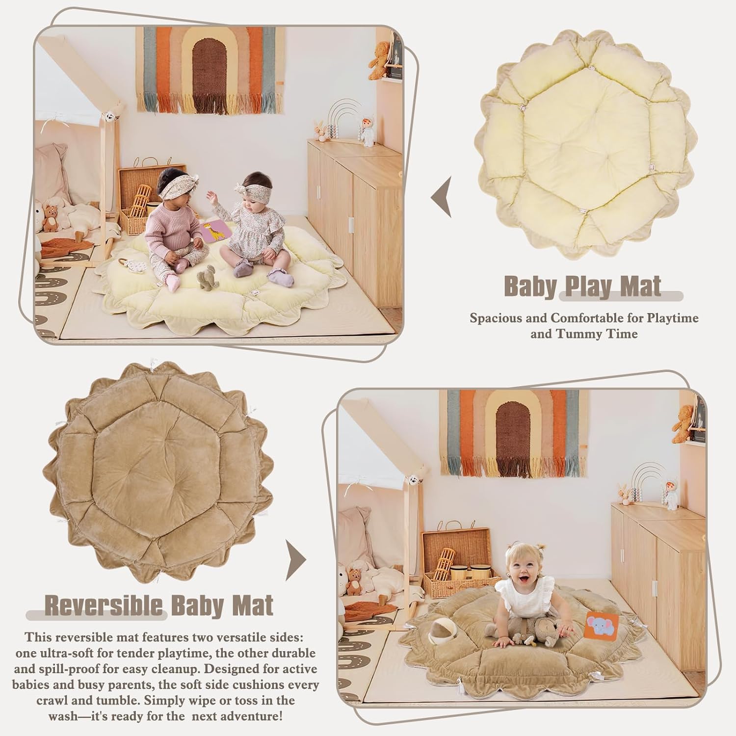 5-in-1 Plush Baby Play Gym, Activity Mat with Convertible Gym, Baby Gym 6 Sensory Toys, Play Center for Newborn to