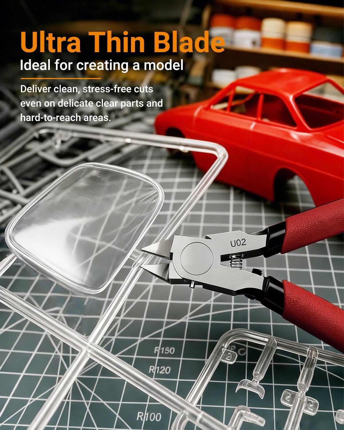 U02 Ultra-thin Single Edge Model Nippers 4.9in Plastic Sprue Cutter | Trim 3mm plastic model kit Cleaning up 3D
