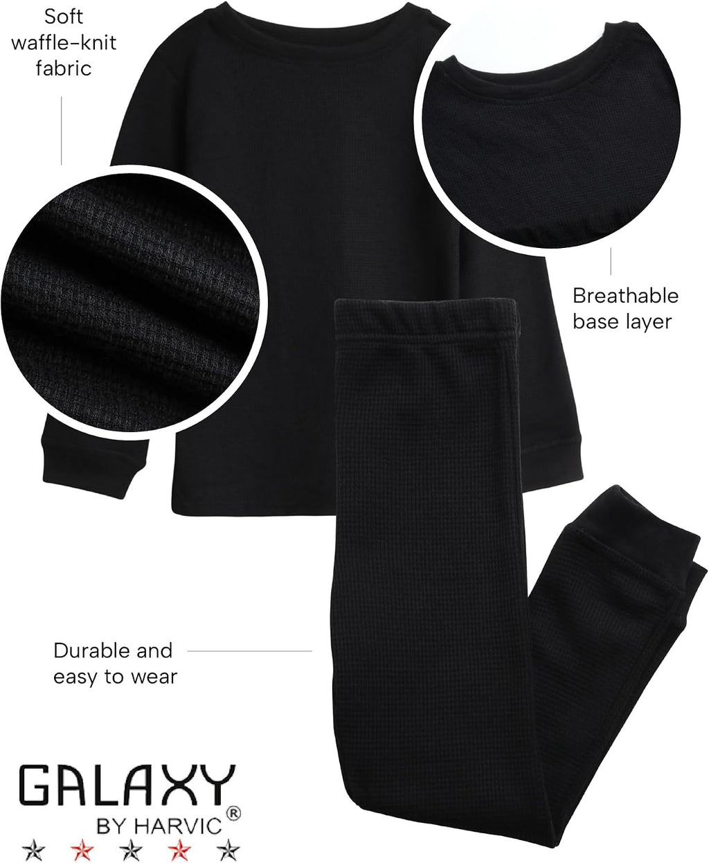 Boys Thermal Underwear Set - 6 Piece Waffle Knit Set Thermal Base Layer Long Johns Top and Bottom (2T-16)