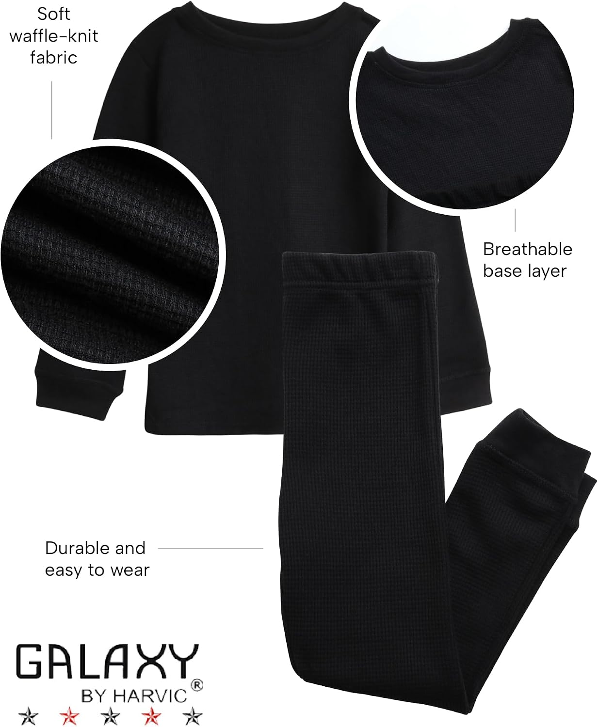 Boys Thermal Underwear Set - 6 Piece Waffle Knit Set Thermal Base Layer Long Johns Top and Bottom (2T-16)