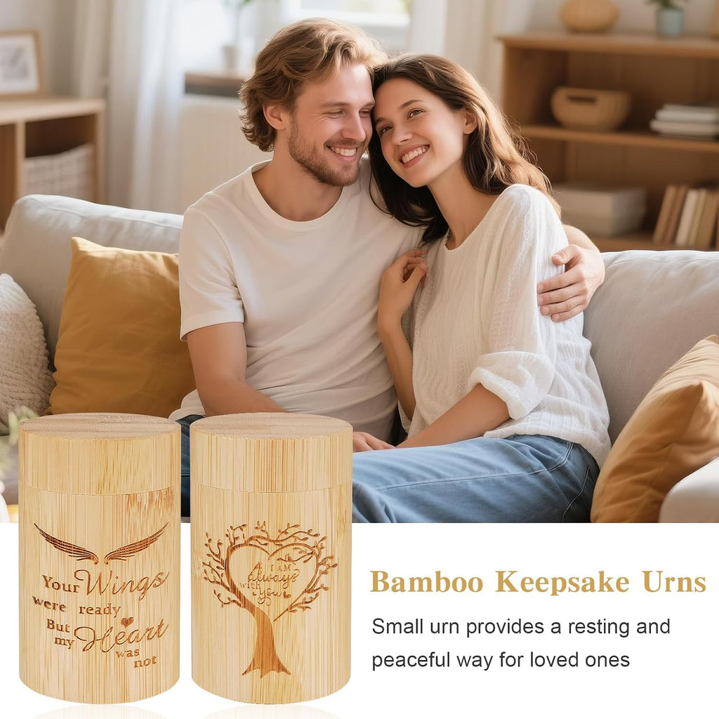 Small Urns for Human Ashes Keepsake Set of 2, Memorial Urns for Human Ashes, Natural Bamboo Mini Urns for Ash