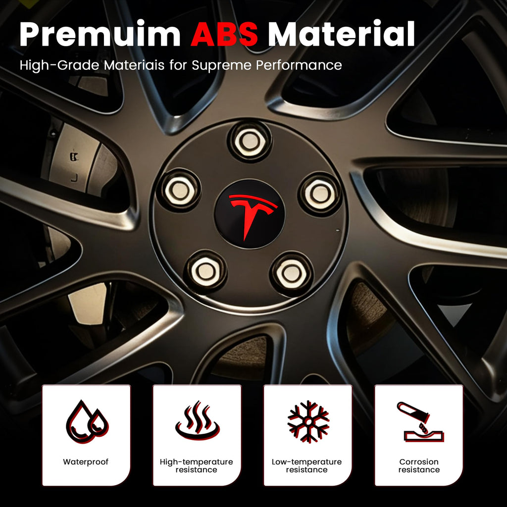 4 Pack Wheel Center Caps and Valve Caps Compatible with Tesla