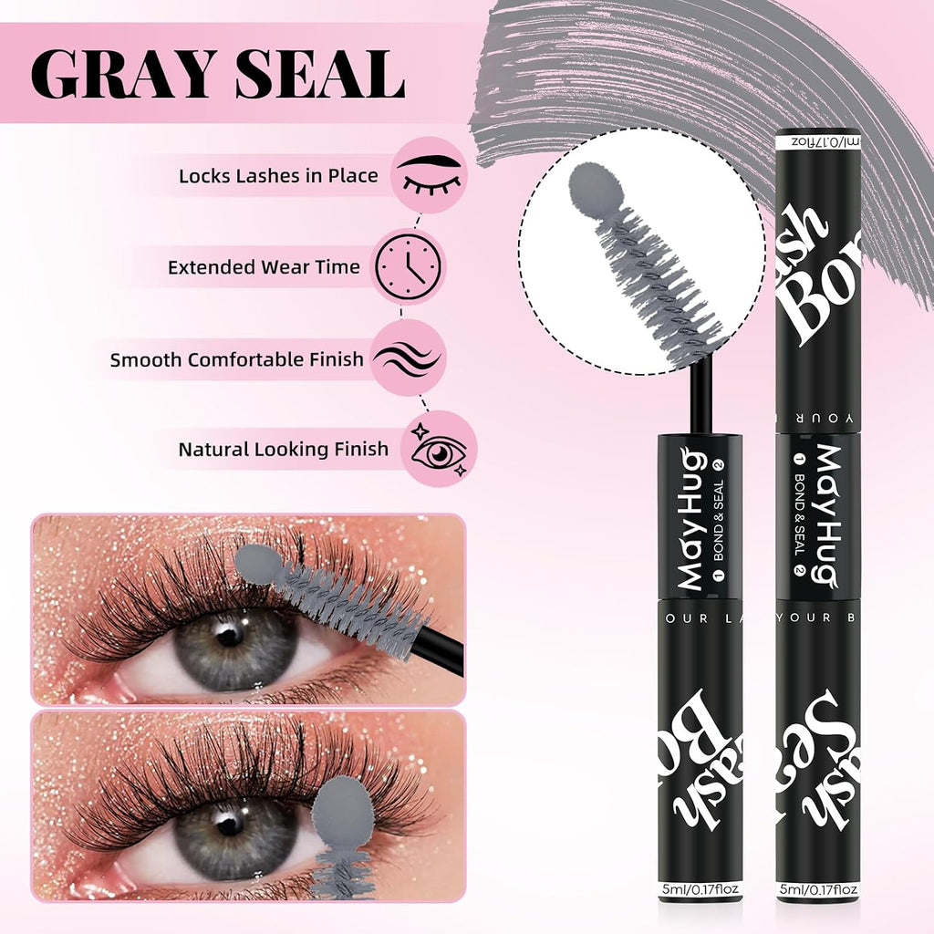 Gray Lash Bond and Seal Kit with Lash Glue Remover and Tweezers Long-Lasting, Waterproof For DIY Eyelash Extension At
