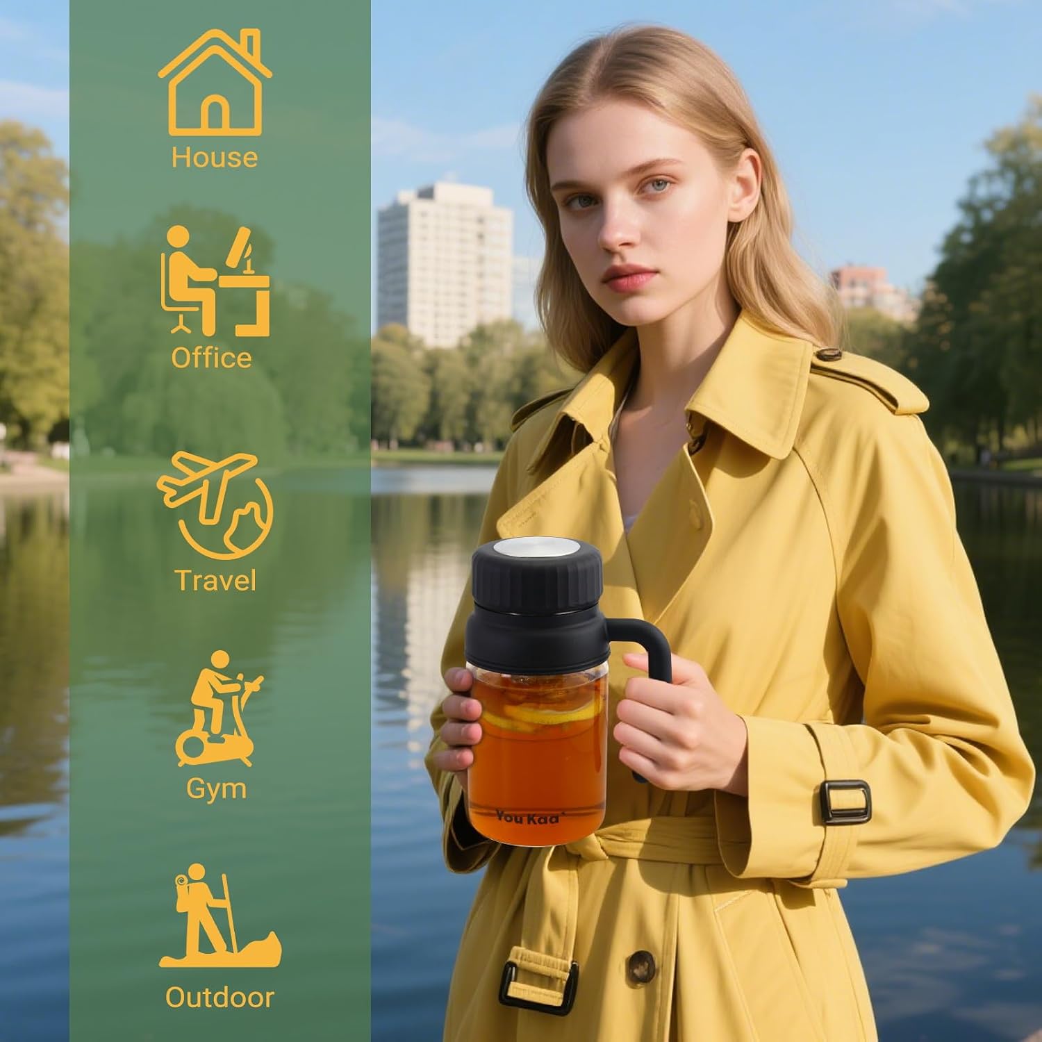 32oz Glass Water Bottle, Tea Bottle with Infuser & Handle, BPA-Free Leakproof Wide Mouth Large Tea Infuser cup for