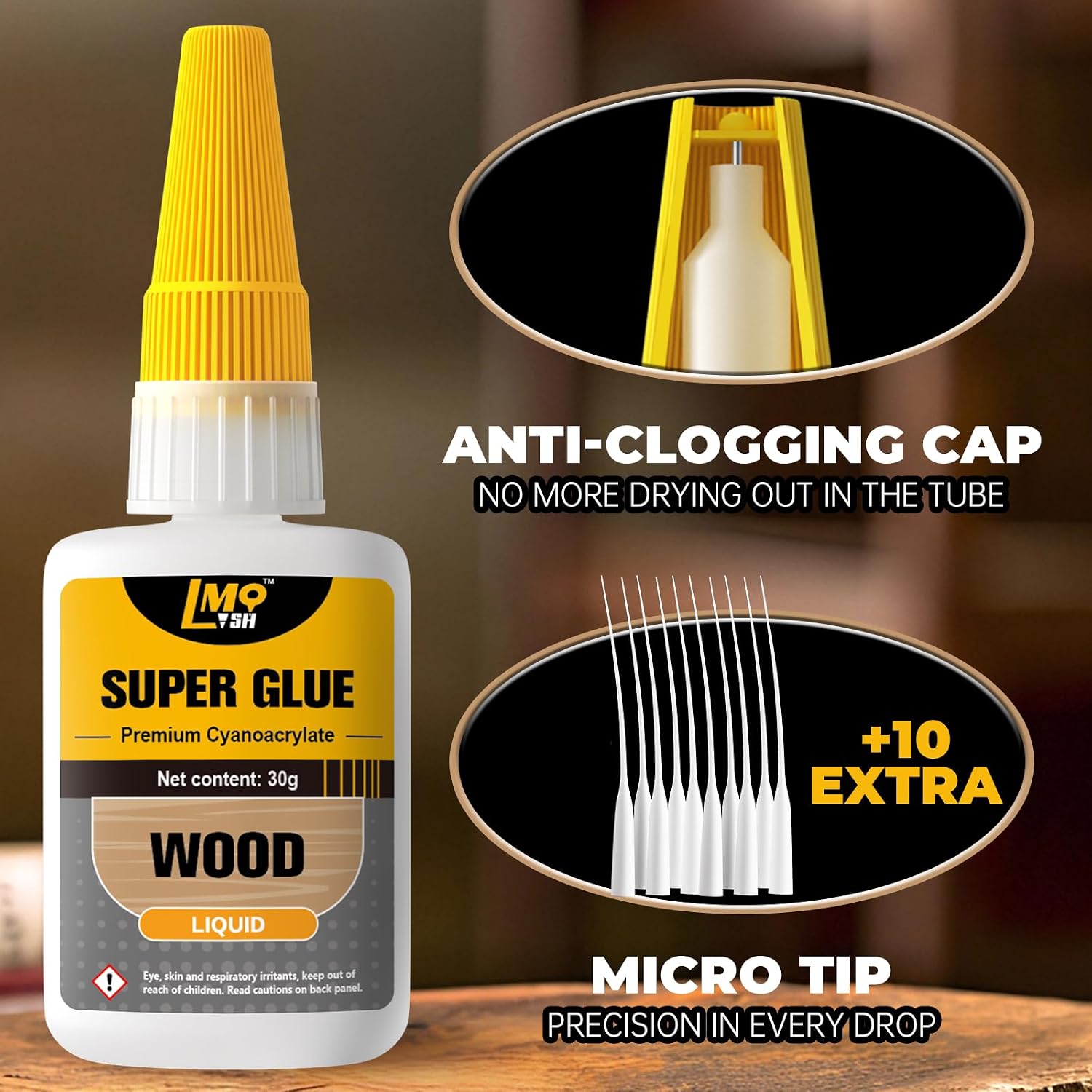 Wood Super Glue 60 Gram, Thin Liquid CA Glue for Woodworking Furniture Repair Wooden Crafts Carpenter, Clear High