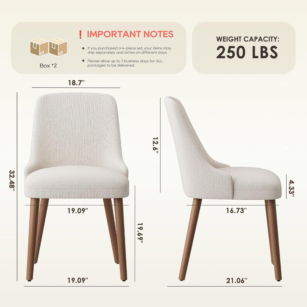 Upholstered Dining Chairs Set of 4 with High-Back, Beige