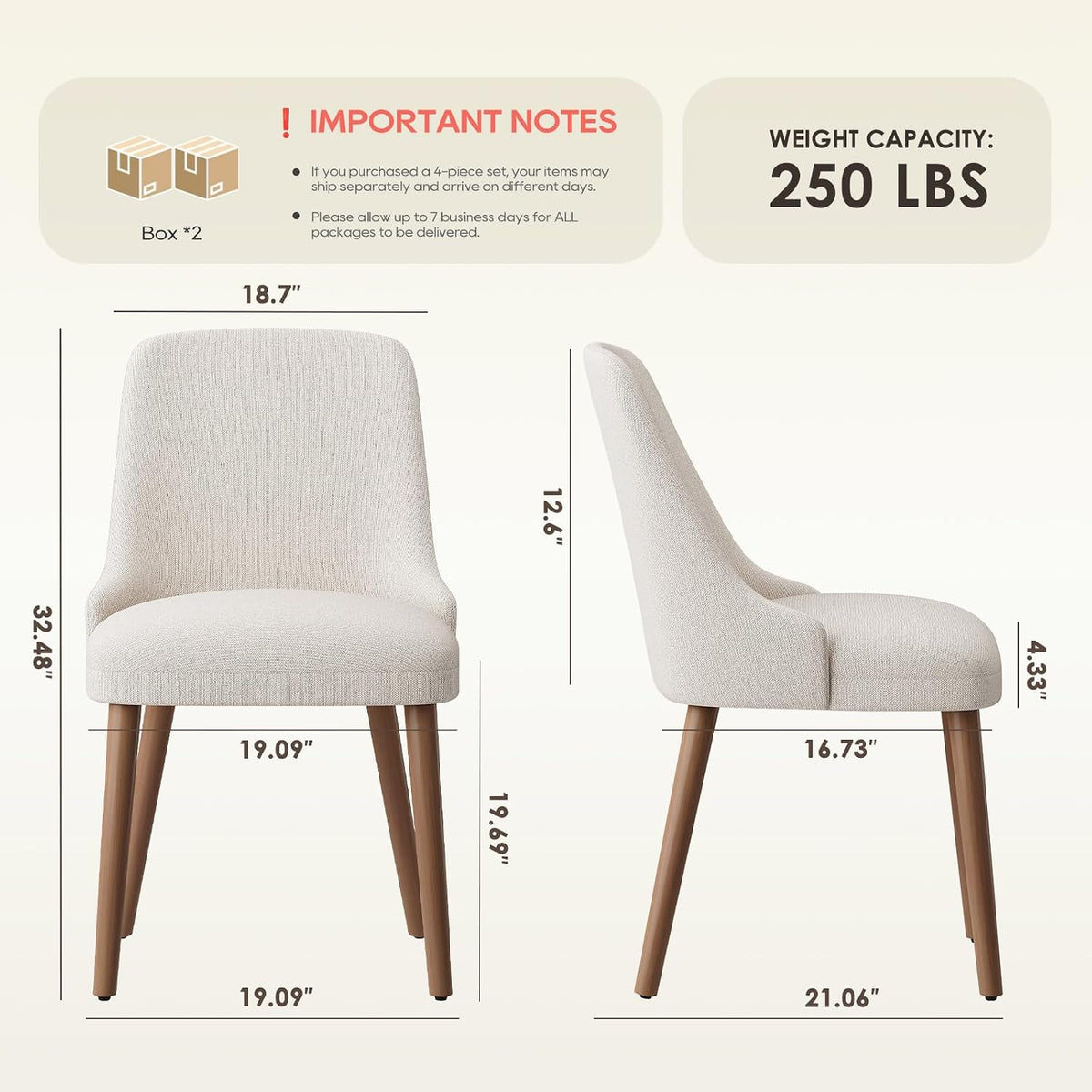 Upholstered Dining Chairs Set of 4 with High-Back, Beige