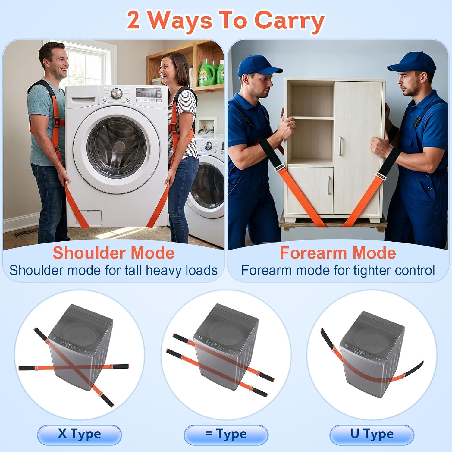 Moving Straps for Lifting 2-Person: Heavy Duty Furniture Appliance | Shoulder Forearm Mode Padded Back Support 2