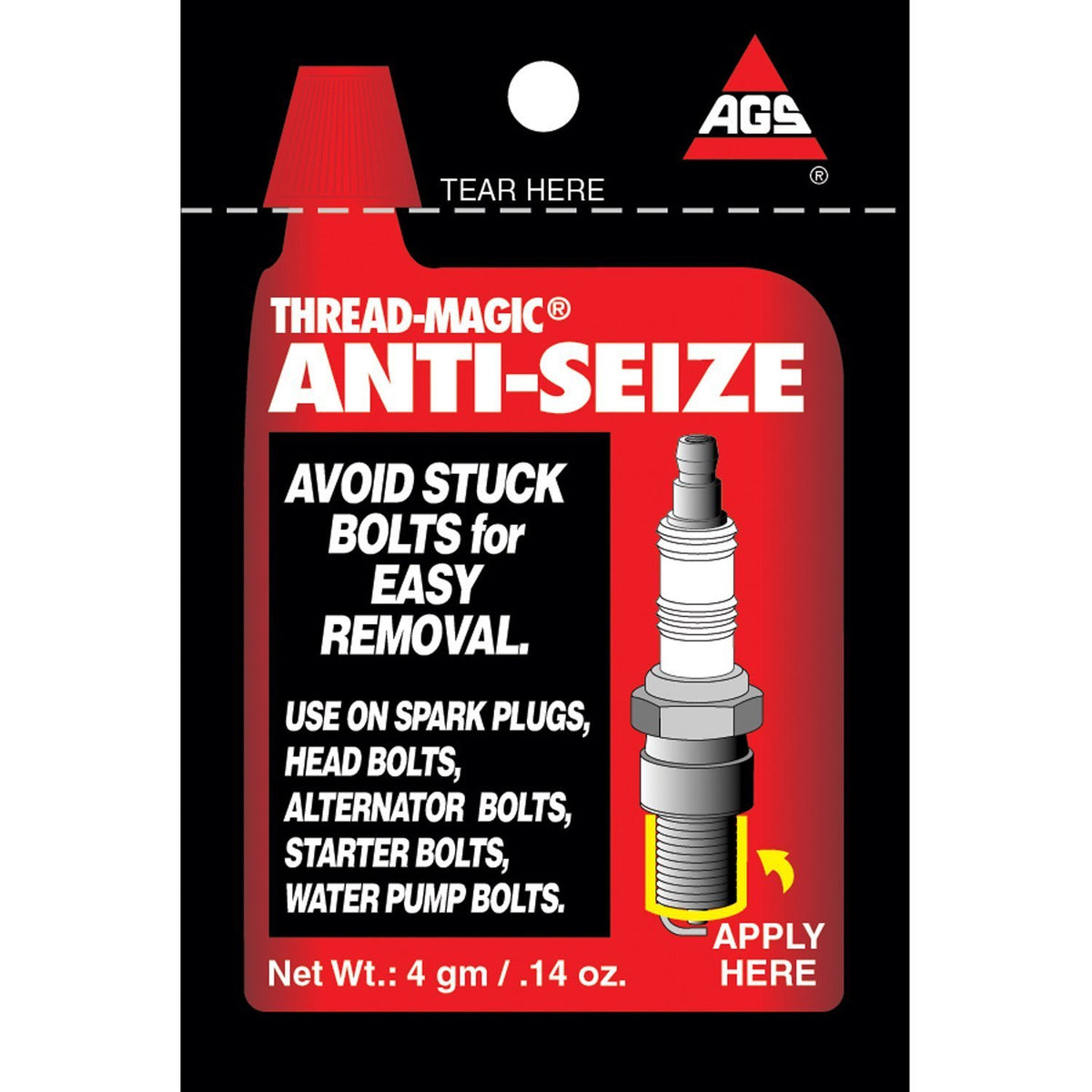AGS Thread-Magic Spark Plug Anti-Seize, Single-Use 4g pouches, pack of 25 (TMP-1-100)