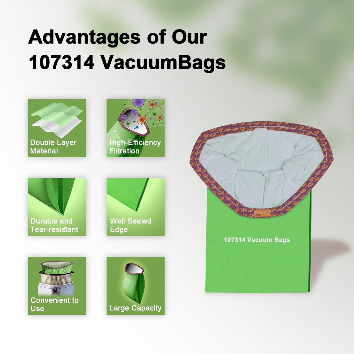 30 Pack 107314 Vacuum Bags Compatible with ProTeam 6 QT