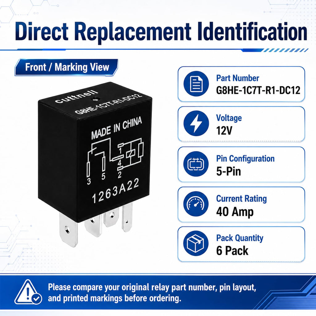 Cuttnell 3-Pack G8HE-1C7T-R1-DC12 Relay 12V 40A 5-Pin