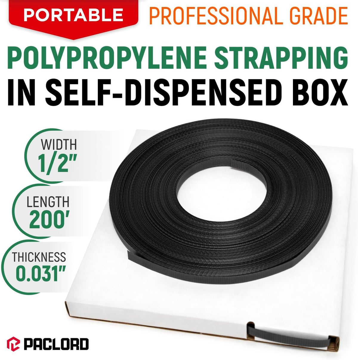 1/2" x 200' Polypropylene (PP) Strapping in Portable Self-Dispensed Box