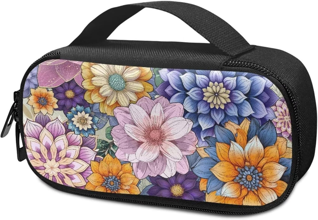 Bohemian Flower Diabetic Supplies Bag Carrying Case Organizer For Diabetes Testing Kit, Blood Glucose Monitor Kit
