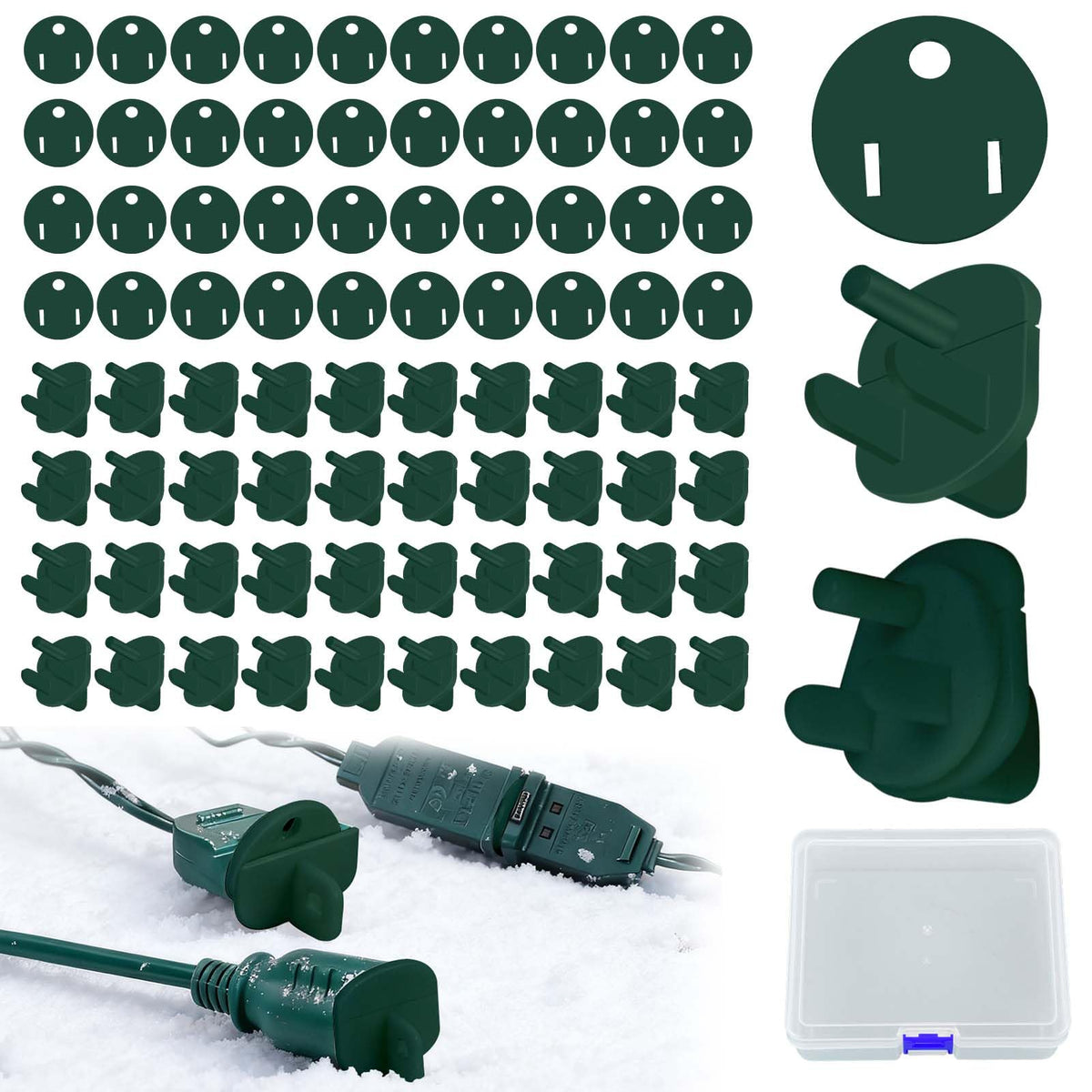 40Set Weatherproof Gaskets & Plug Protector Covers for Extension Cord,Green