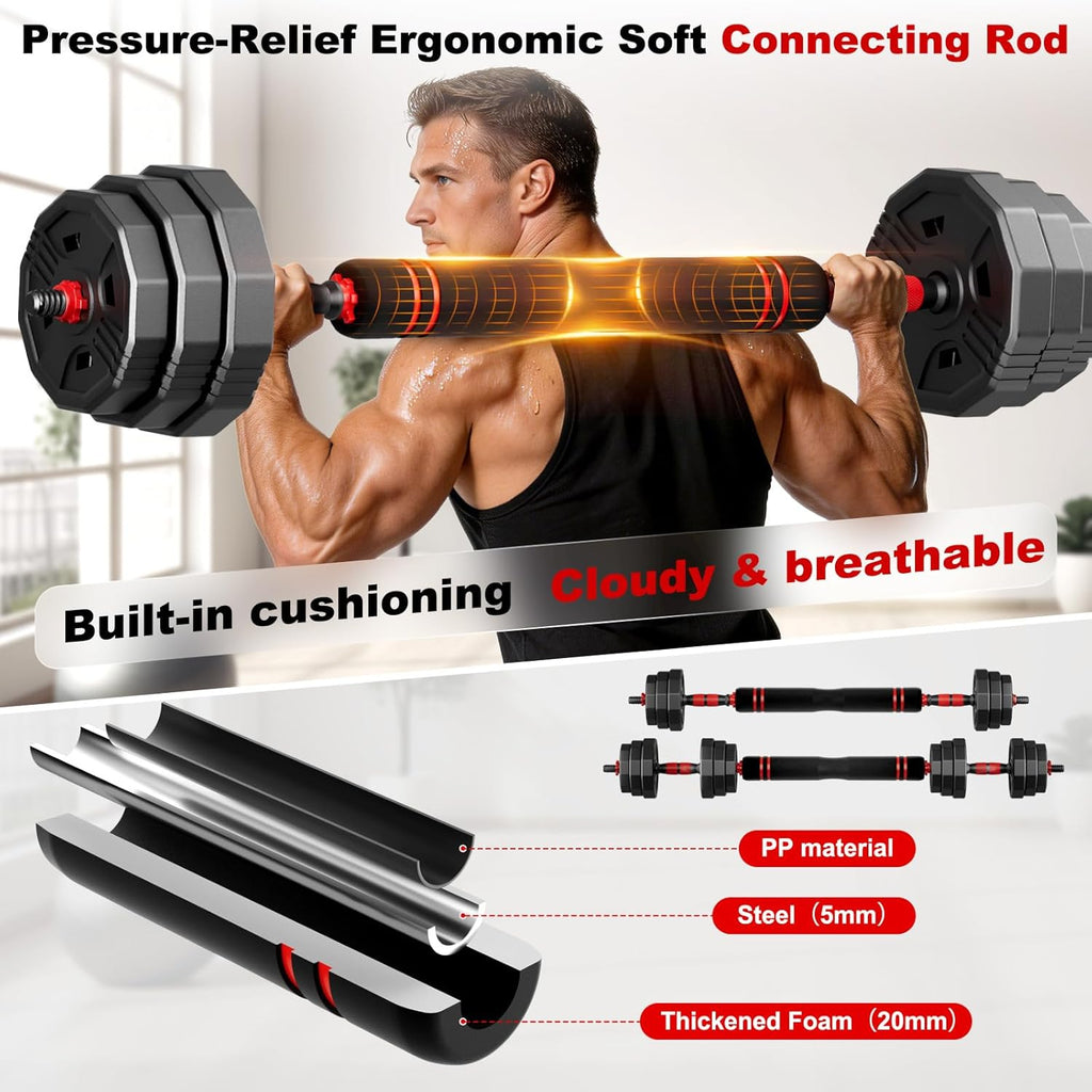 Adjustable dumbbell set, 20/30/45/70/90lbs Free Weight Set with Connector, 5 in1 Multi-Function Dumbbells Set Used as