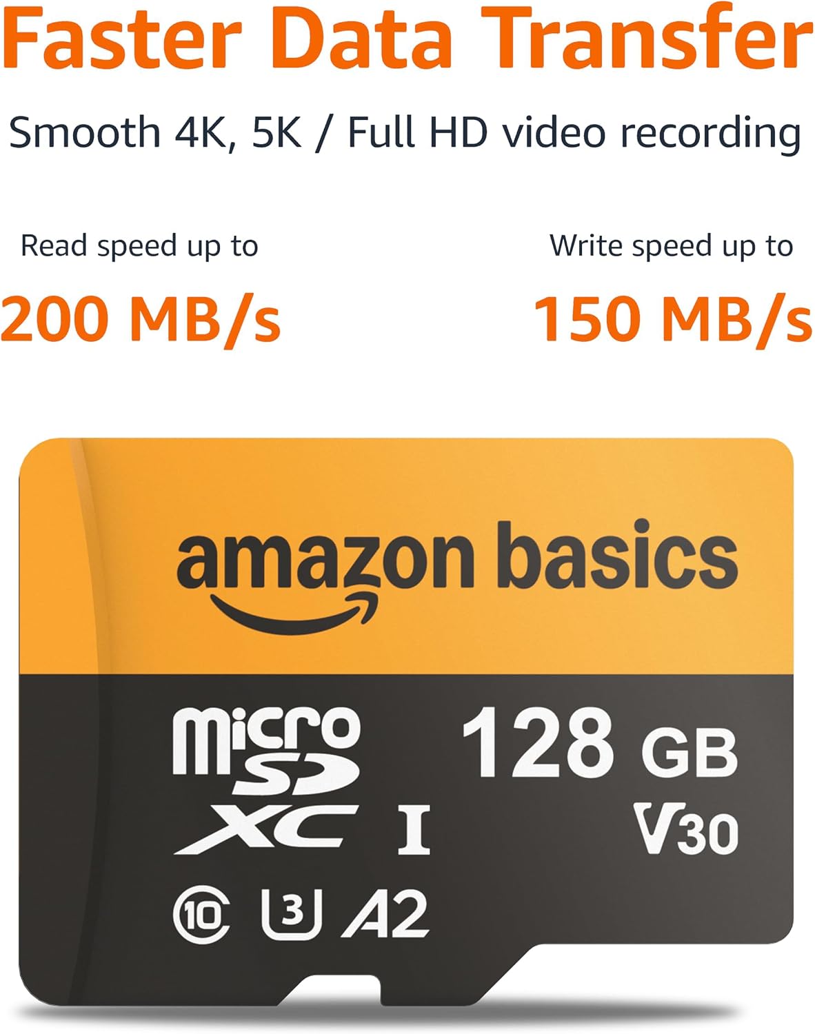128GB microSDXC Memory Card with Adapter for Smartphones, Drones, Cameras, Full HD, Read Speed Up to 200MB/s, 1-Pack