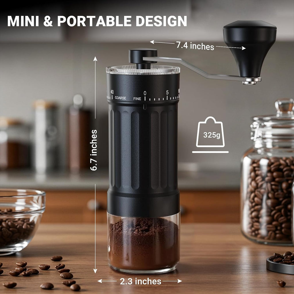 Mini Manual Coffee Grinder With 40 Adjustable Settings, Black | Portable Hand Coffee Bean Mill with Ceramic Conical