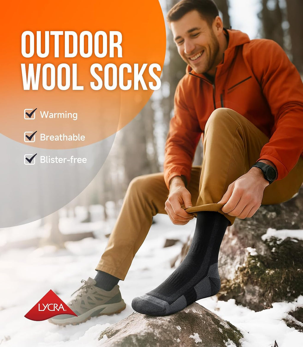 Merino Wool Hiking Socks for Men Women, 3 Pairs Lightweight Breathable Hiking Socks with Seamless Toe and Arch Support
