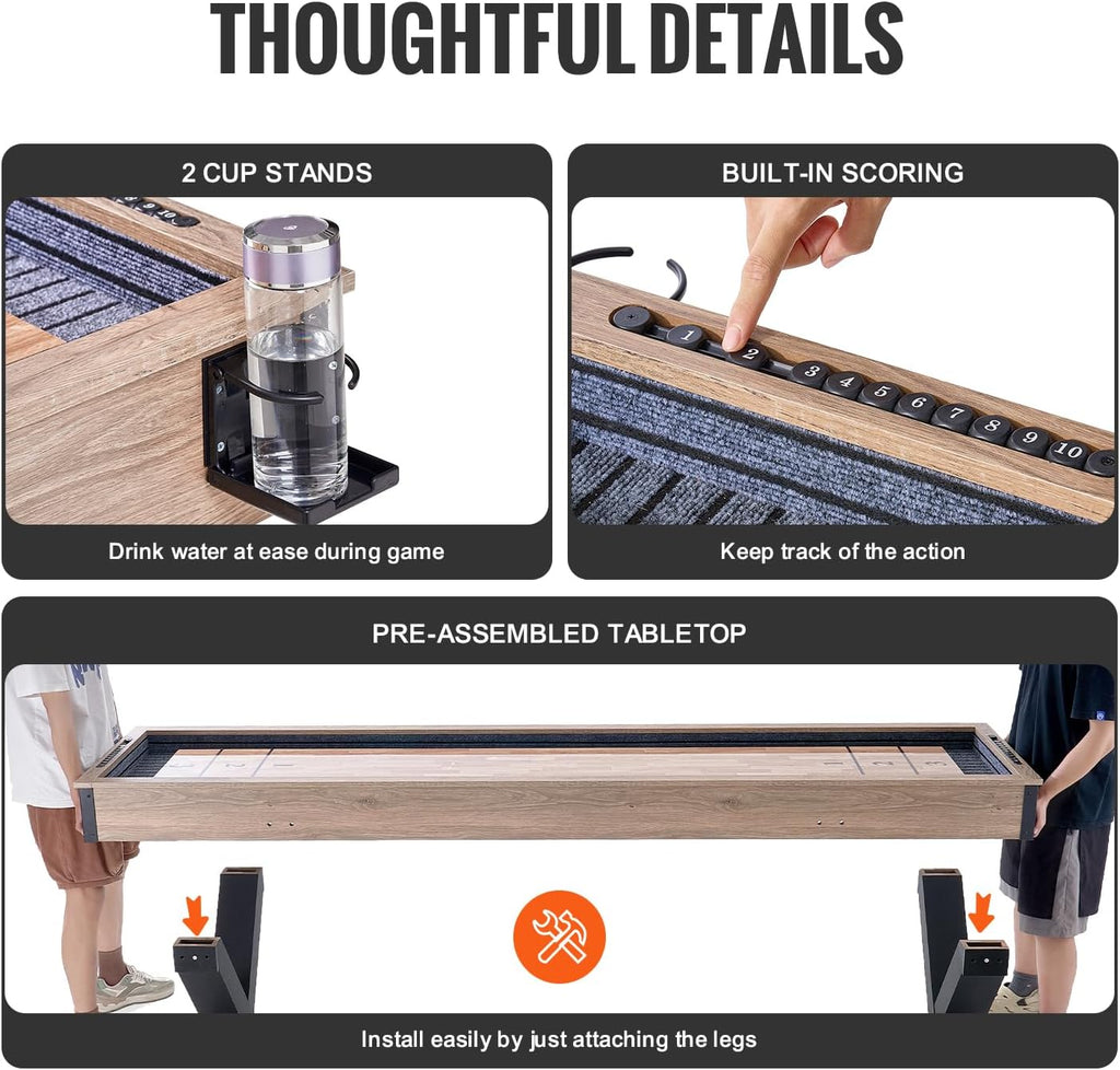 7ft 9ft 12ft Shuffleboard Table for Family Game Room, Shuffle Board with Scratch-Resistant Playfield, Legs, 8 Pucks