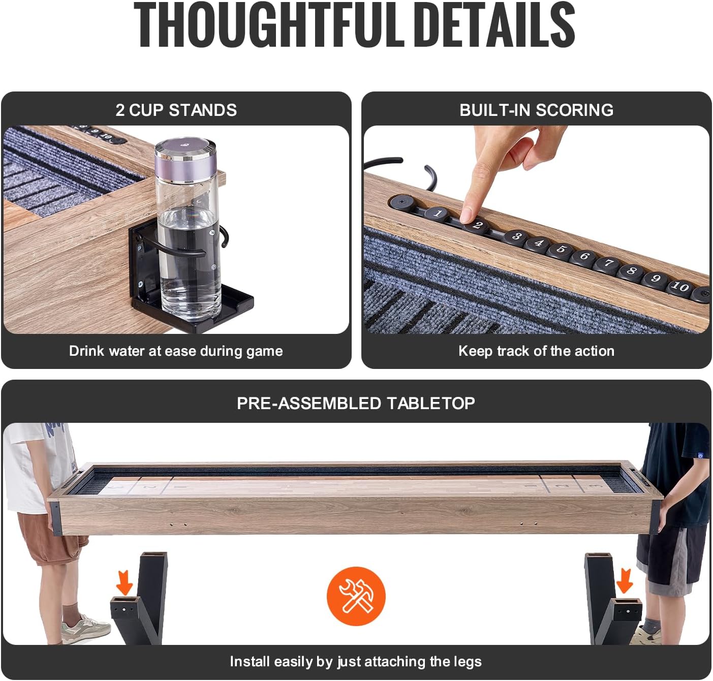 7ft 9ft 12ft Shuffleboard Table for Family Game Room, Shuffle Board with Scratch-Resistant Playfield, Legs, 8 Pucks