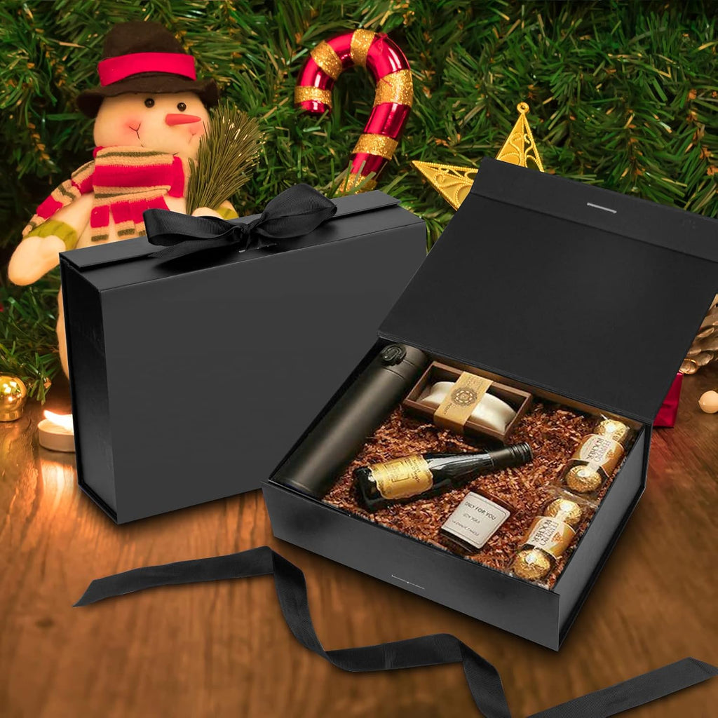 5-Pack Black Gift Boxes with Lid for Presents 10.5x7.5x3.1 Inches