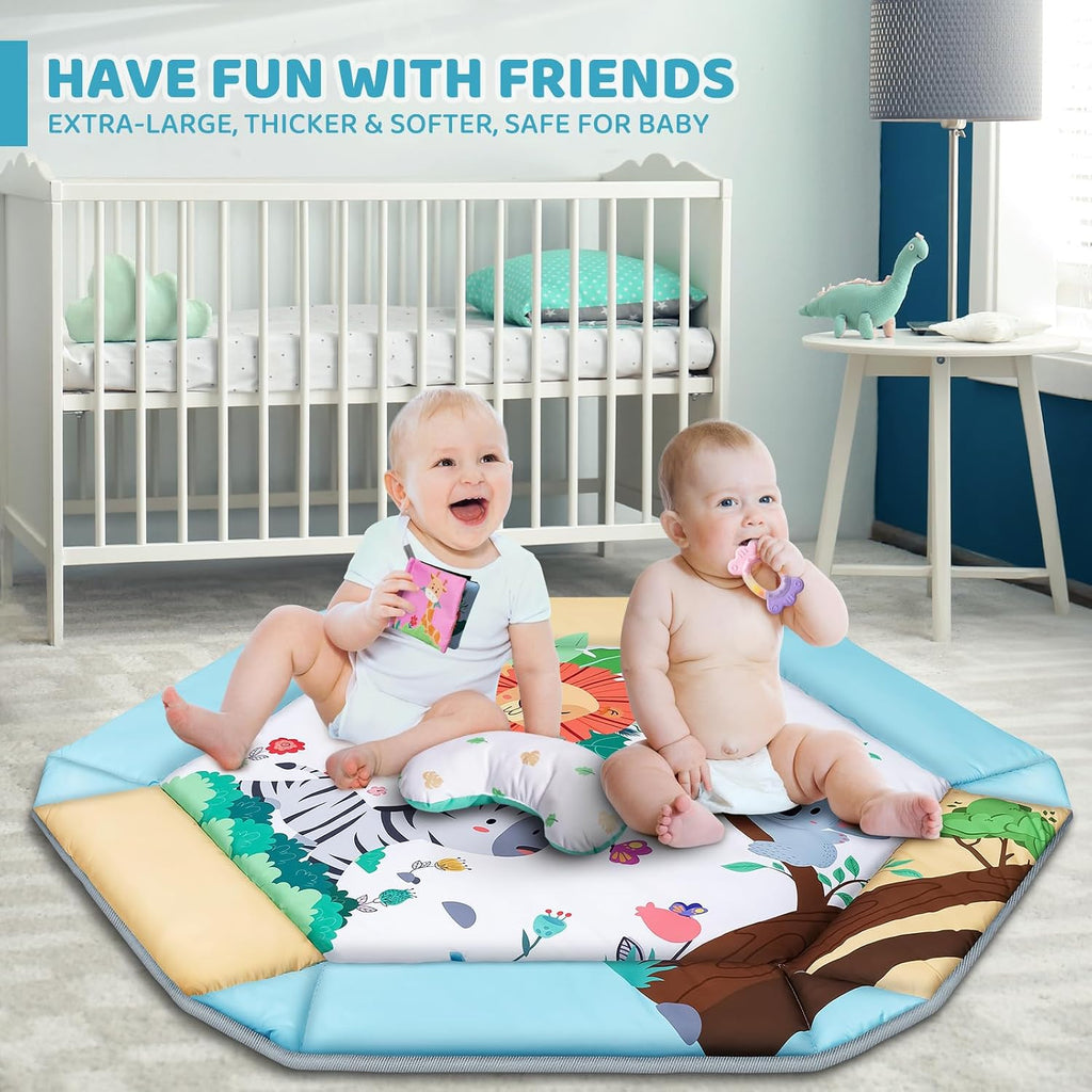 Baby Gym Play Mat, 8-in-1 Tummy Time Mat & Ball Pit with 6 Toys, Washable Baby Activity Play Mat for Visual, Hearing