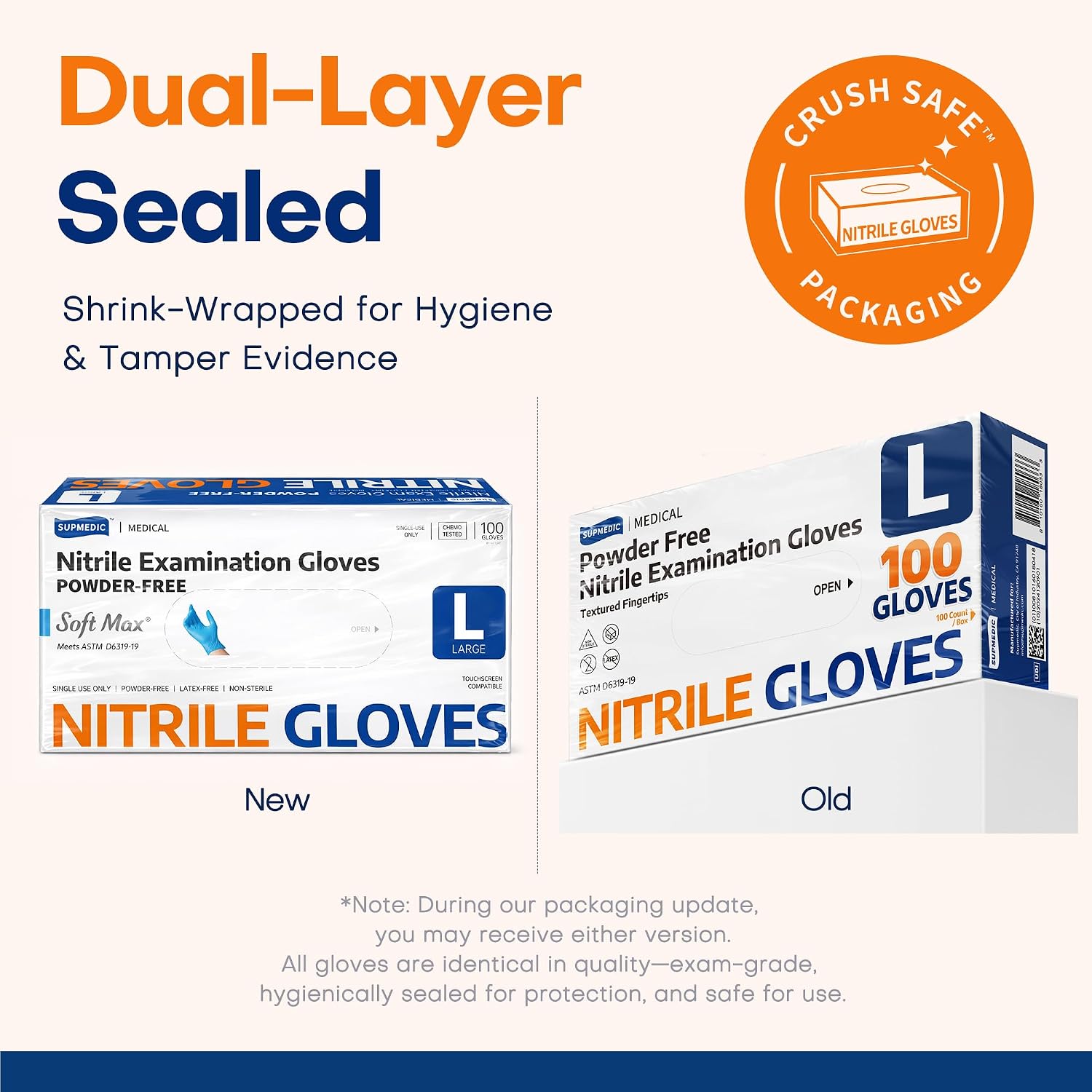 Medical Soft Max Nitrile Exam Gloves Powder-Free Disposable 100 Ct | Soft Stretch Fit • Powder-Free • Latex-Free •