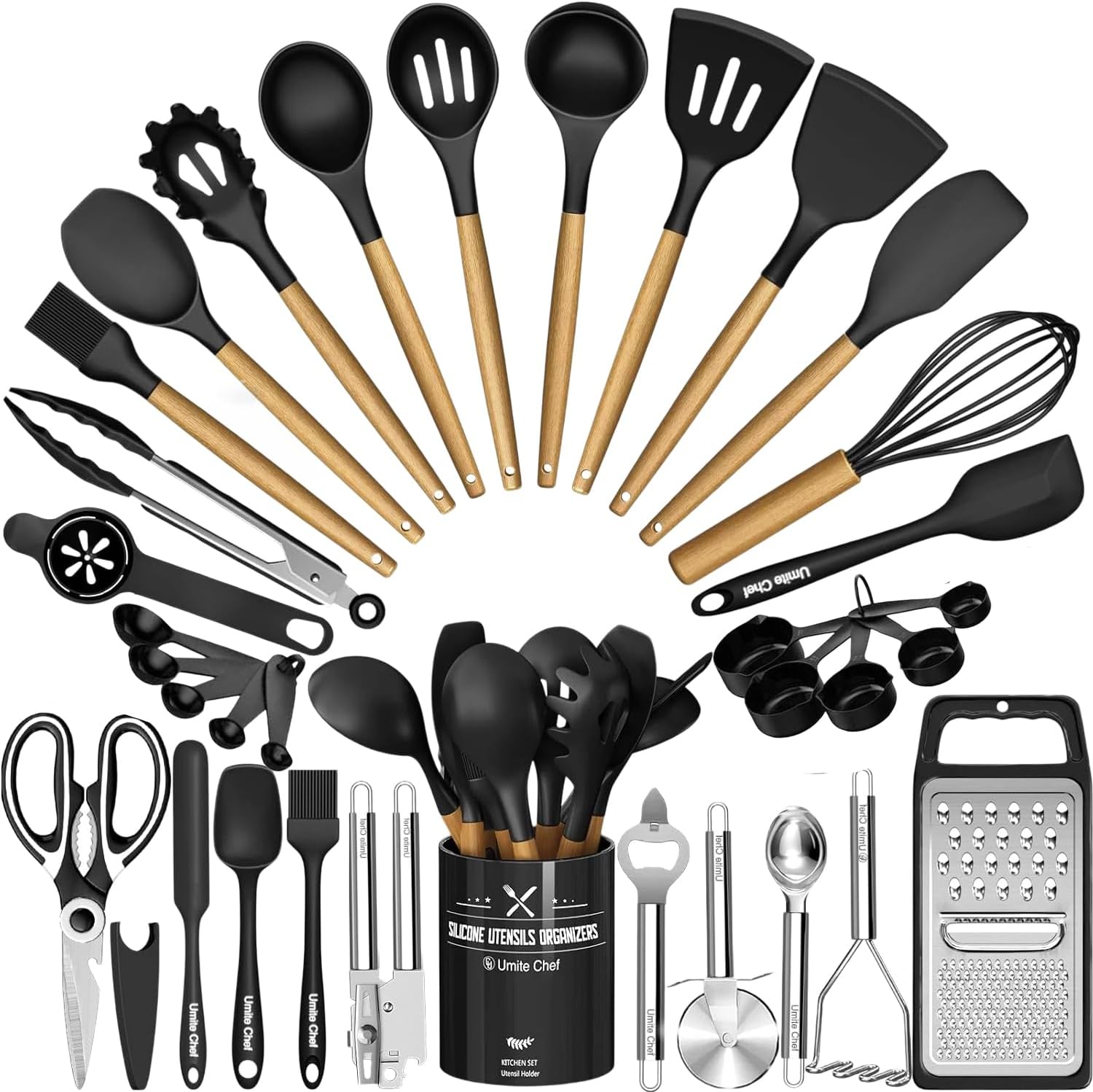 Kitchen Utensils Set- 34PCS Silicone Cooking Utensil with Holder, Umite Chef Heat Resistant Kitchen Spatula Set for