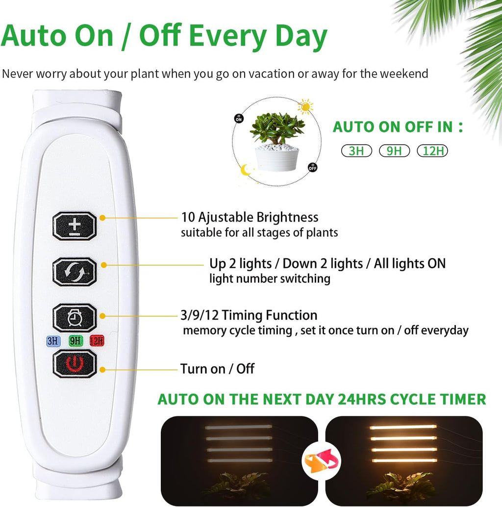 LED Plant Growing Lamp, 3500K Full Spectrum Grow Light Strips for Indoor Plants with 3/9/12H Timer & 10 Dimmable