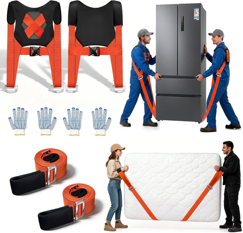 2-Person Lifting and Moving System—Anti-Slip Heavy Duty Moving Straps, Adjustable Shoulder Lifting Carrying Straps