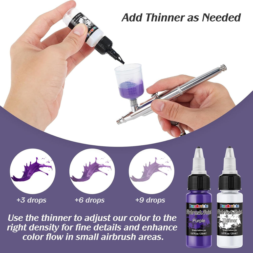Airbrush Paint, 44 Colors with 6 Thinners, 20 ml/Bottle | Acrylic Air Brush Painting Set, Ready to Spray Water-Based
