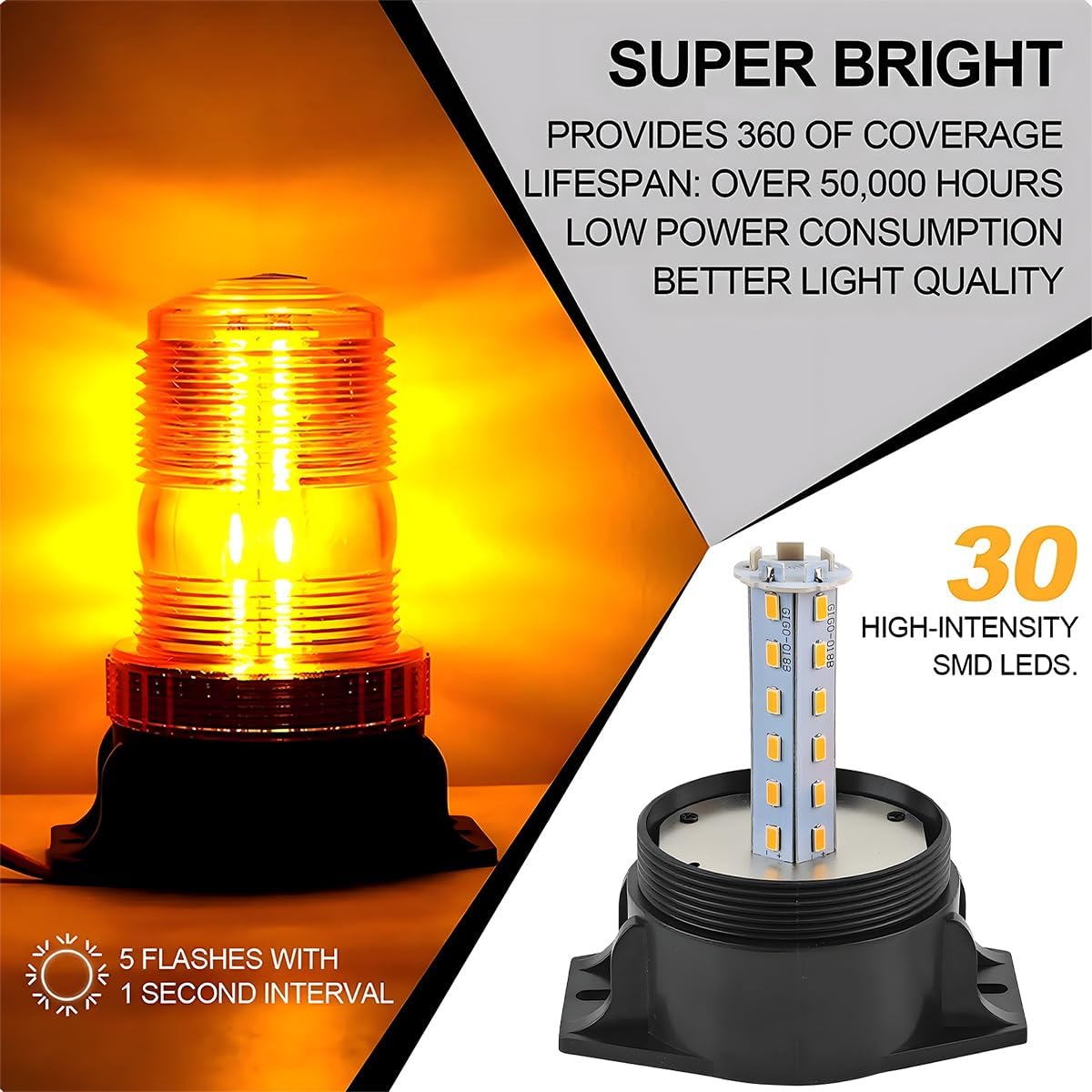 Car Amber LED Strobe Lights, Magnetic Vehicle Safety Warning Emergency Flashing Beacon Lights, Automitive Roof Top
