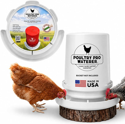 Poultry Pro Chicken Waterer for 5 Gallon Bucket, (Bucket Not Included) | As Seen on Shark Tank, Hands-Free Gravity