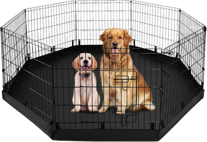 Octagonal Dog Playpen with Bottom Pad - Metal Foldable Exercise Pen, 8 Panels 24" H x 24" W Indoor Outdoor Pet Fence