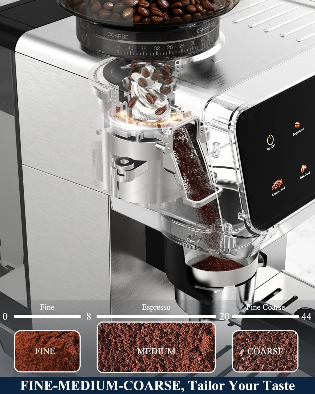 CM1620 Espresso Machine with Built-in Burr Grinder, 20 Bar Bean-to-Cup Espresso Maker with 44 Grind Settings & Steam