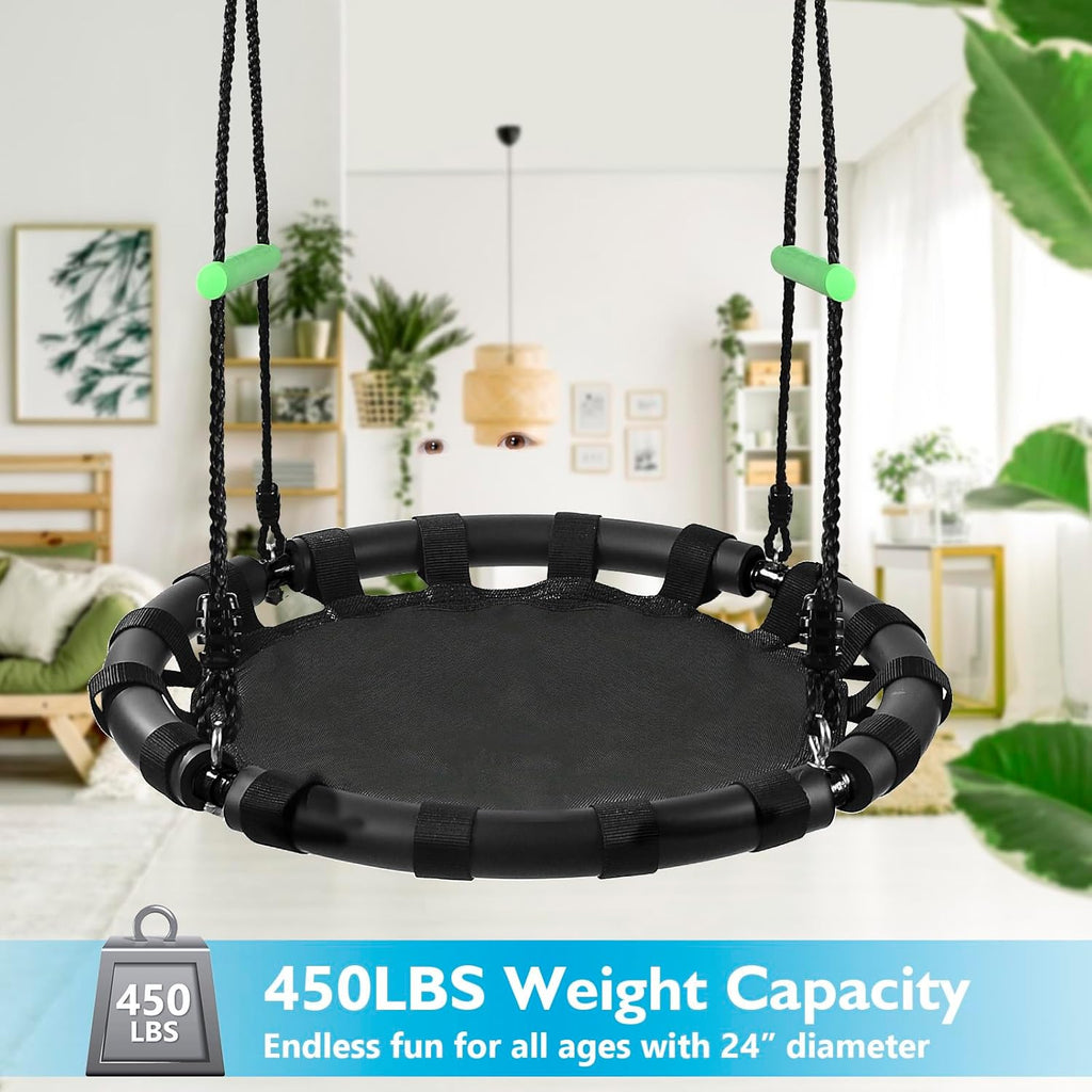 Tree Swing with PP Mat - Durable, Safe, and Easy to Install,Black Outdoor Saucer Swing,Flying Saucer Web Circle Swing