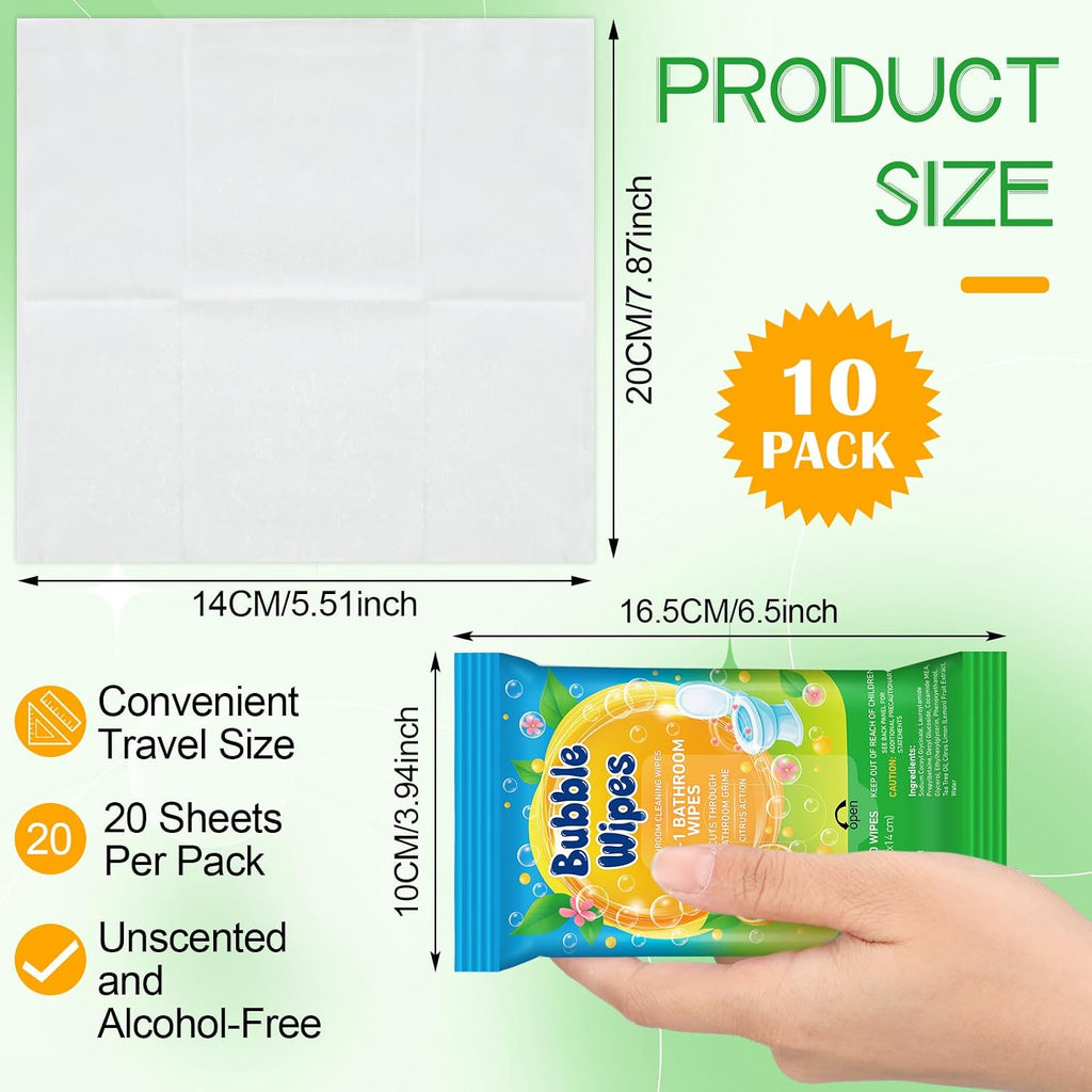 10-pack Bathroom Cleaning Wipes 100/200 Count 2-in-1 Citrus Scent Wipes Cleaner for Bathroom Toilet, Sink, Tile &