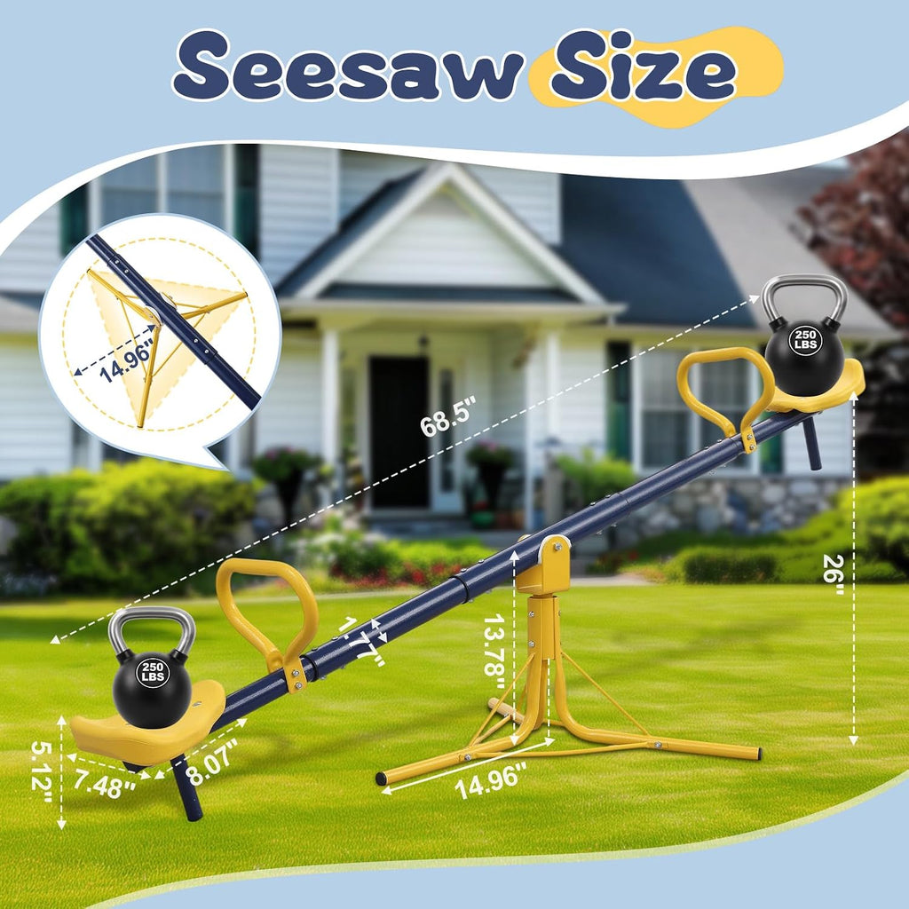 Seesaw for Kids Outdoor, Heavy Duty 250LB 360° Rotating Seesaw Outdoor Teeter Totter with Sit and Spin Design for