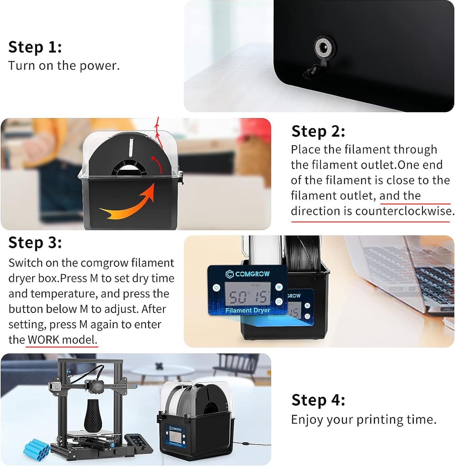 3D Printer Filament Dryer Box, Comgrow 3D Filament Storages, Keeping Filaments Dry During 3D Printing, Compatible
